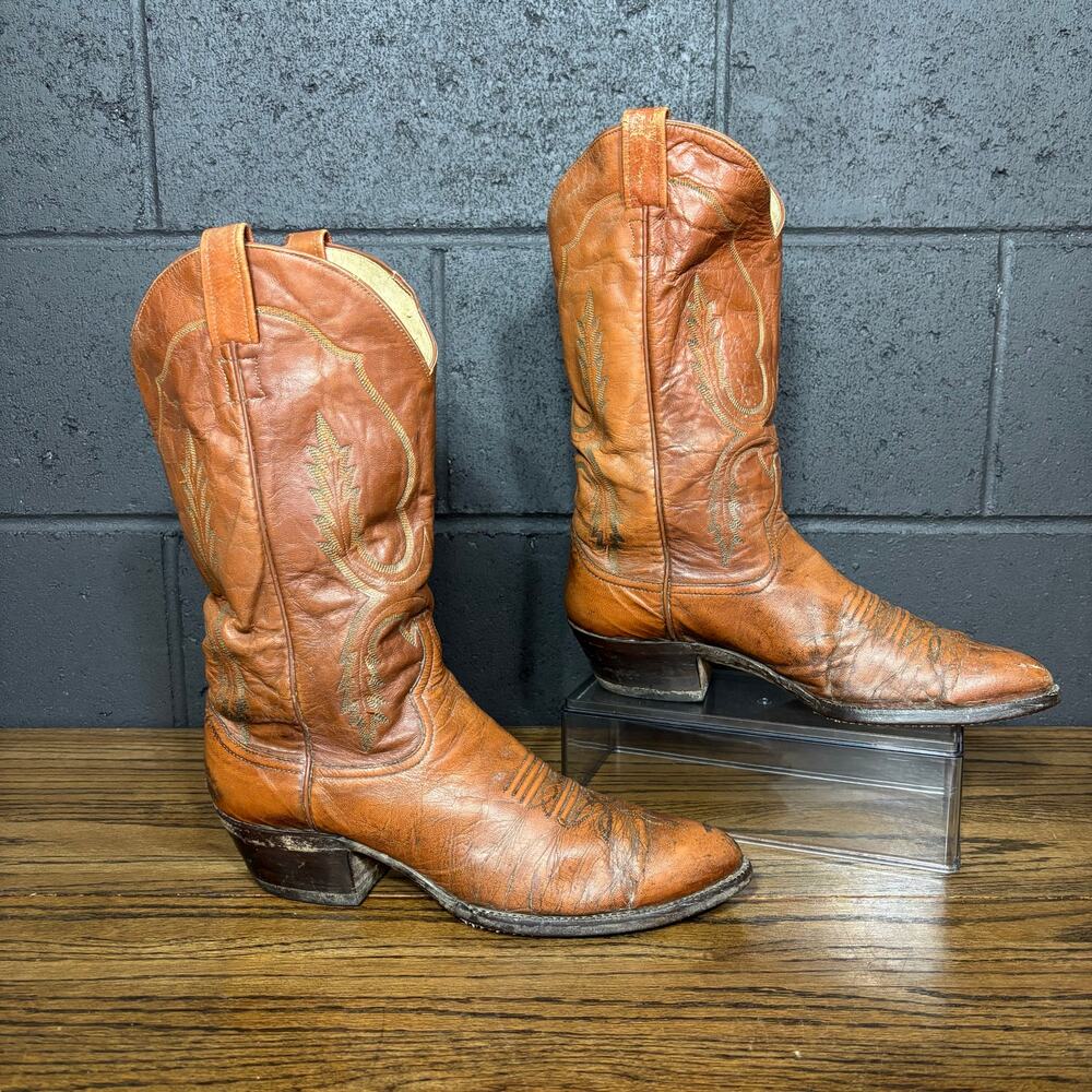 Vintage 1981 Larry Mahan Men’s 9 Leather Cowboy Boots Almond Toe USA